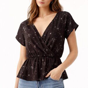 🖤 Wilfred Star Print Wrap Blouse | Peplum Waist | Size M (fits S)
